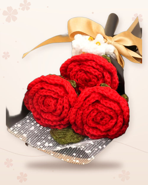 Handmade 3 Red Roses with Forget-Me-Nots by Fourloom, photo 2