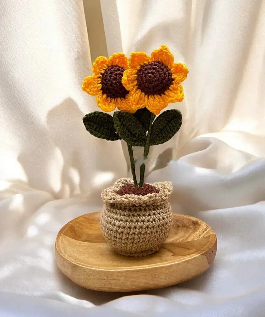 Handmade Double Sunflower Crochet Pot by Fourloom, photo 2
