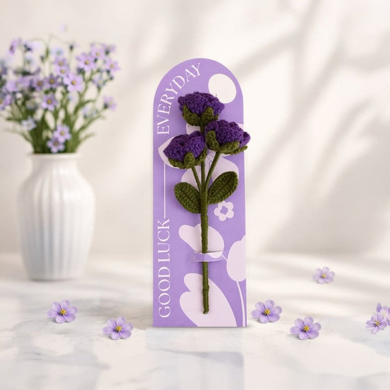 Handmade lavender rose crochet flower wish card by Fourloom