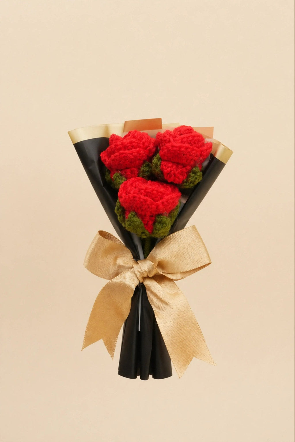 Handmade Mini 3 Red Rose Bouquet by Fourloom, photo 1