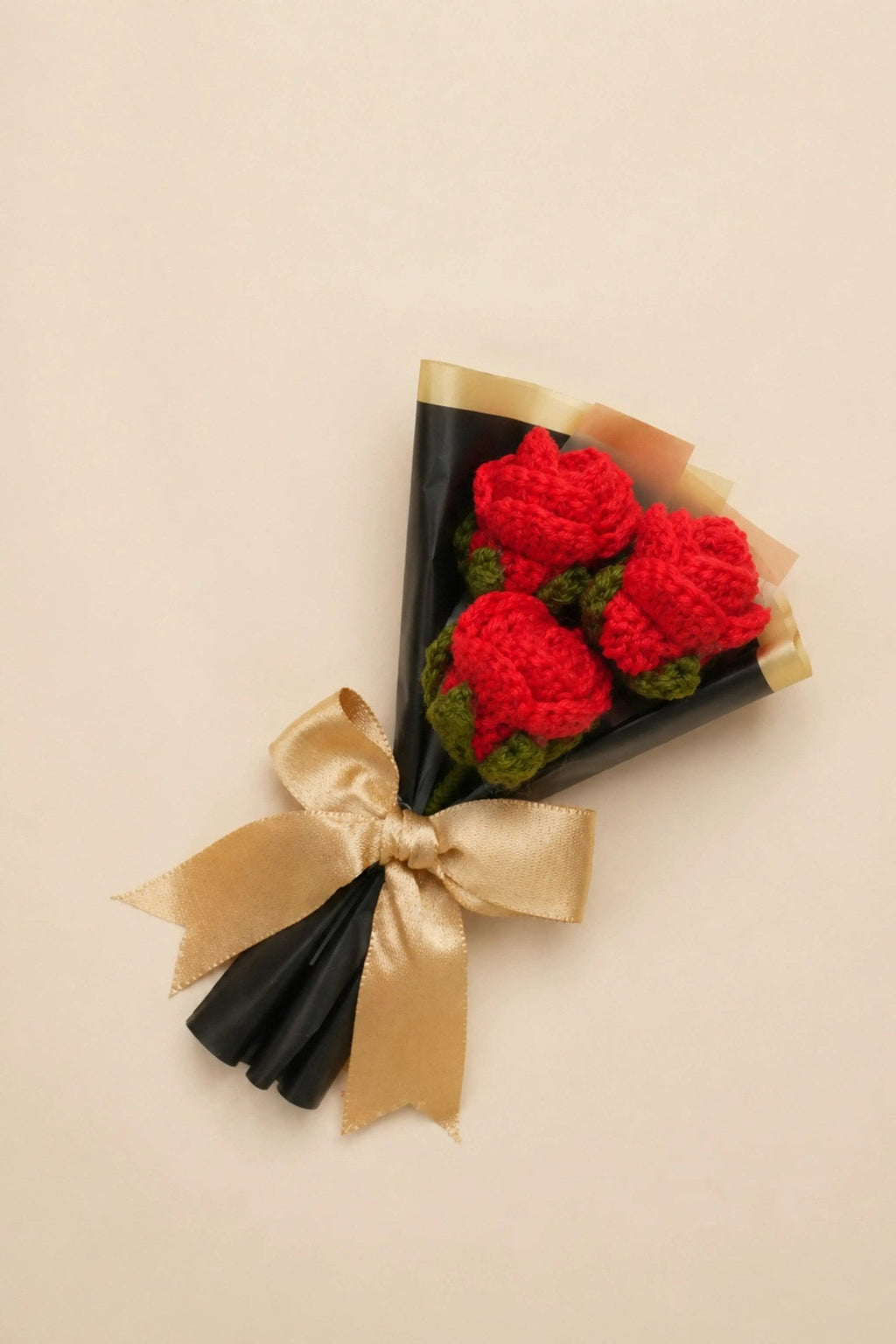 Handmade Mini 3 Red Rose Bouquet by Fourloom, photo 2