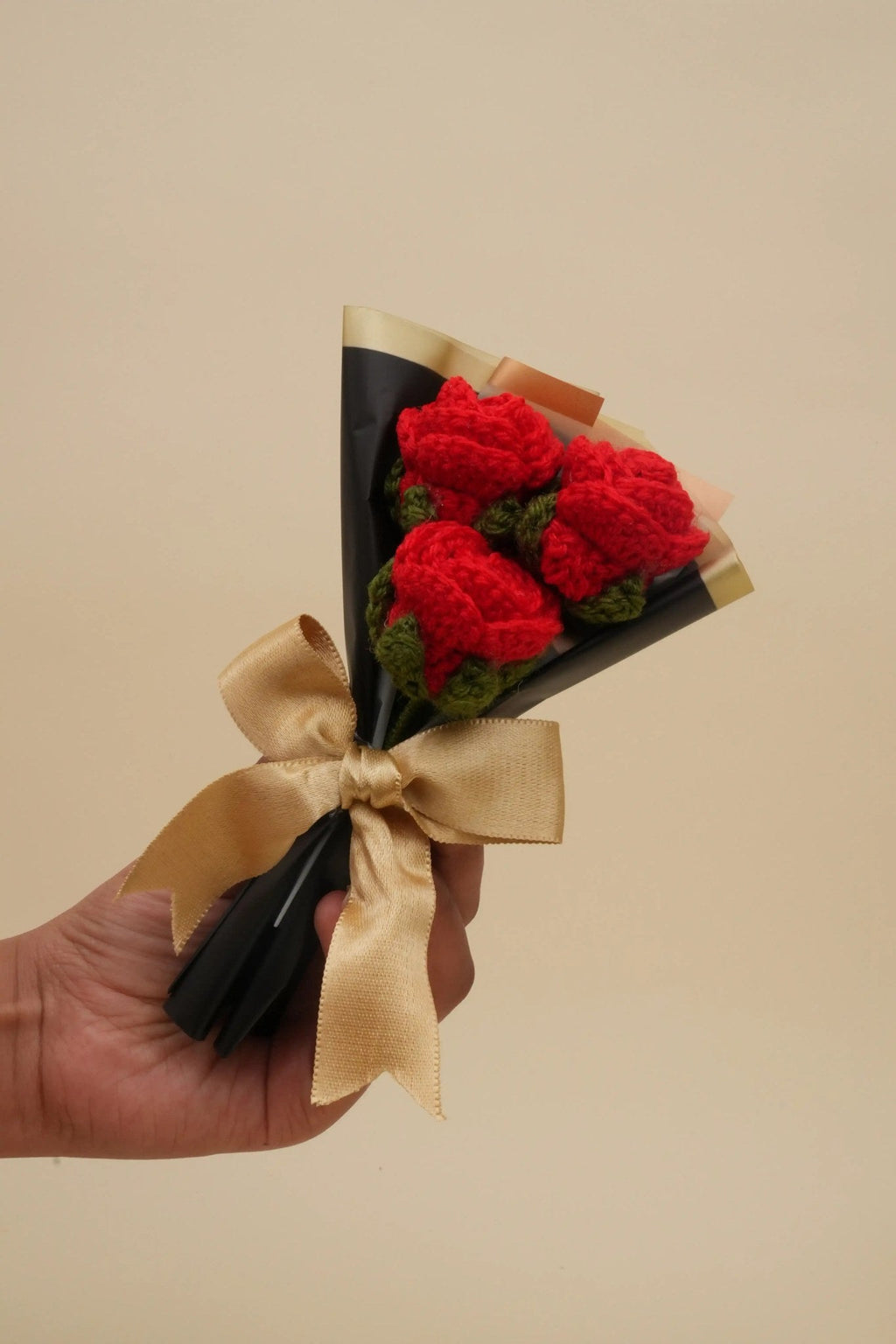 Handmade Mini 3 Red Rose Bouquet by Fourloom, photo 3