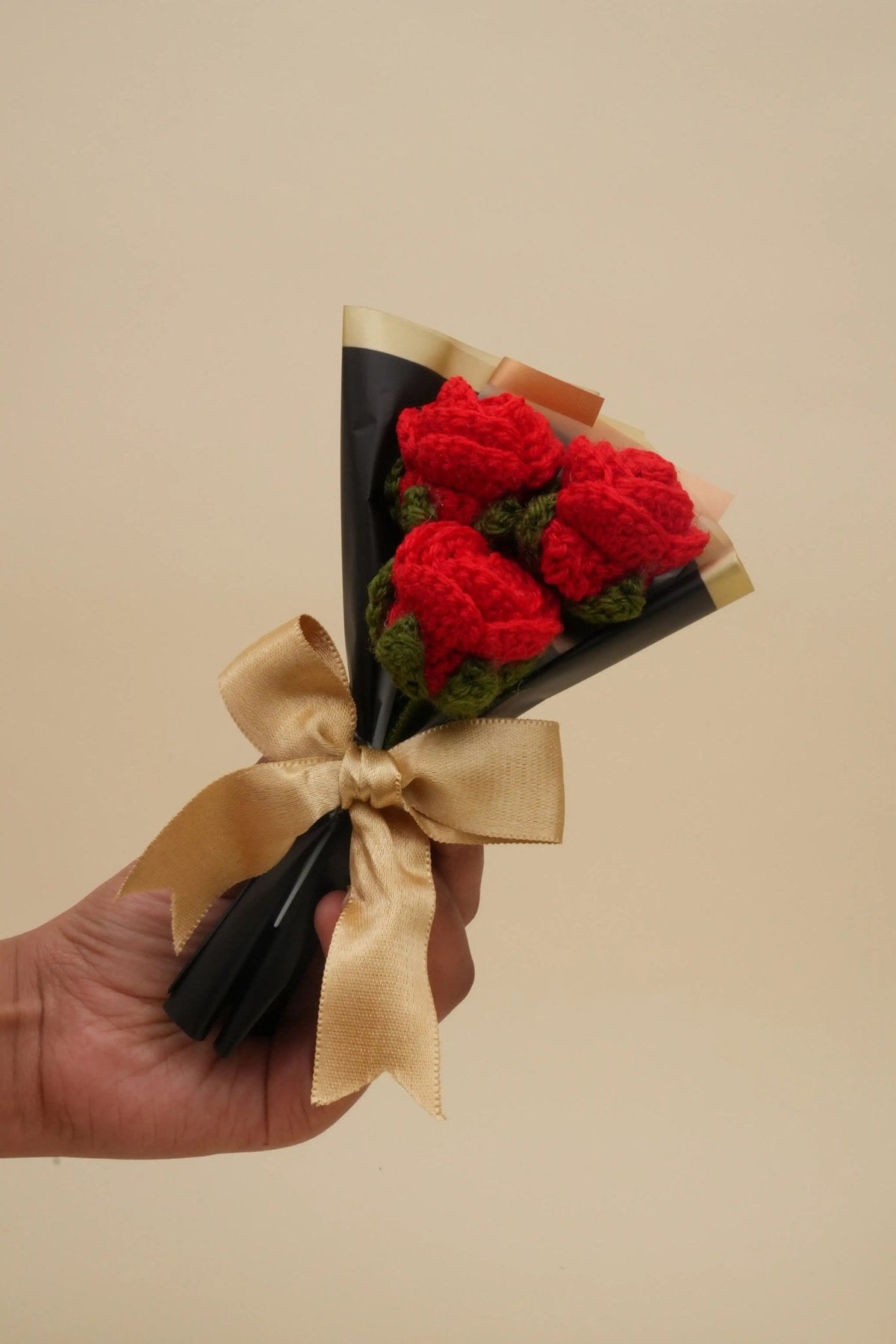 Handmade Mini 3 Red Rose Bouquet by Fourloom, photo 3