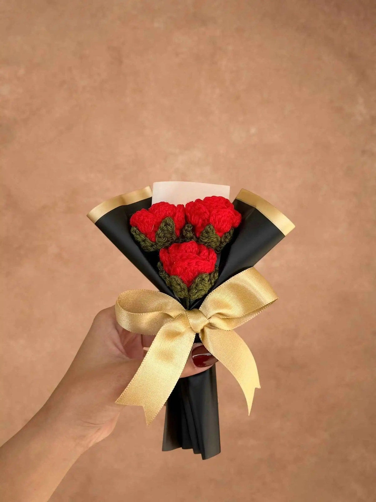 Handmade Mini 3 Red Rose Bouquet by Fourloom, photo 6