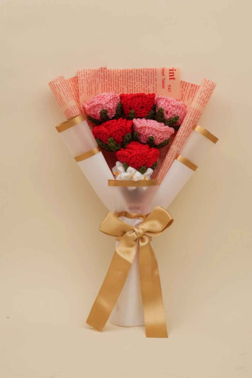 Handmade Pink and Red Roses Bouquet by Fourloom, photo 1