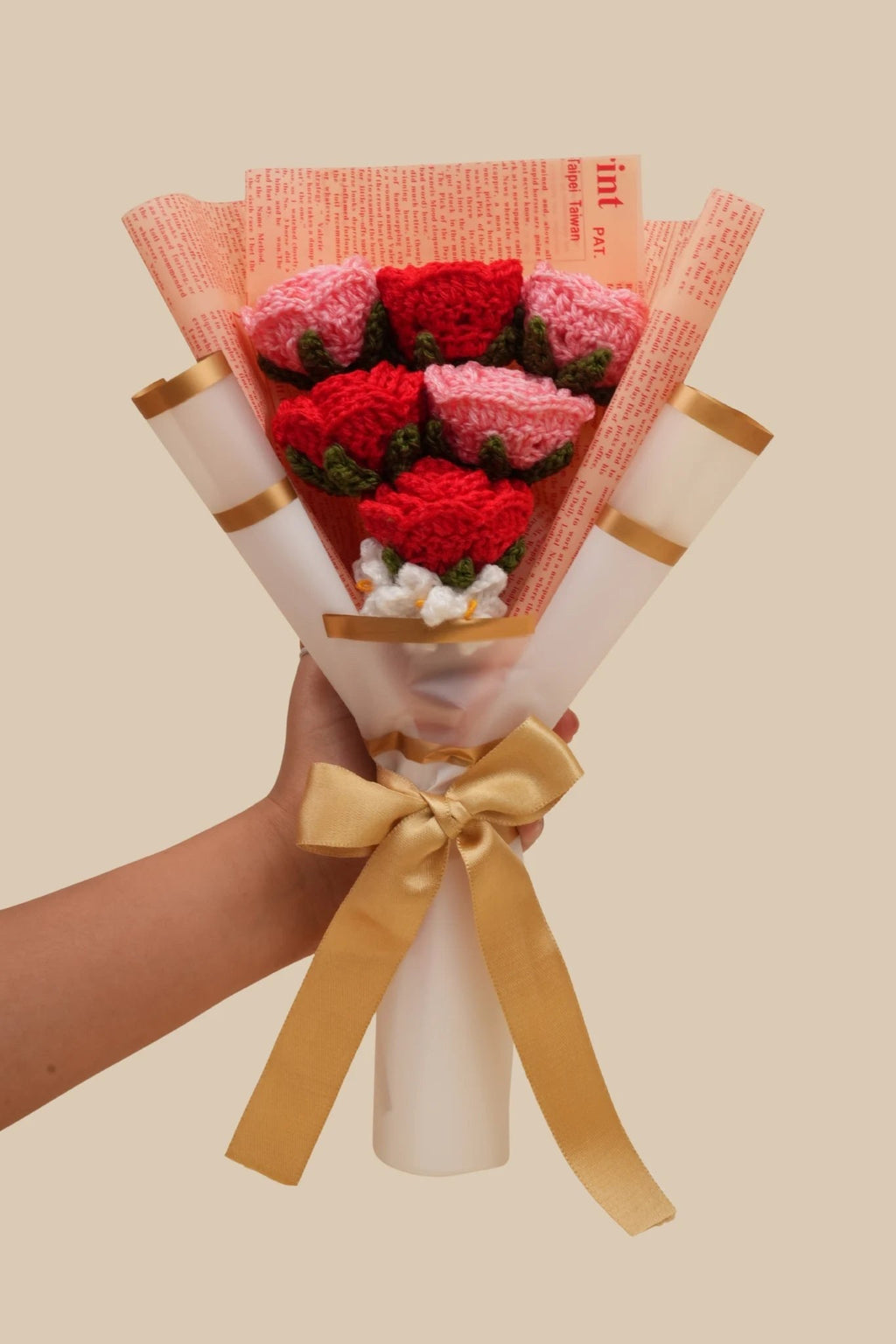 Handmade Pink and Red Roses Bouquet by Fourloom, photo 3