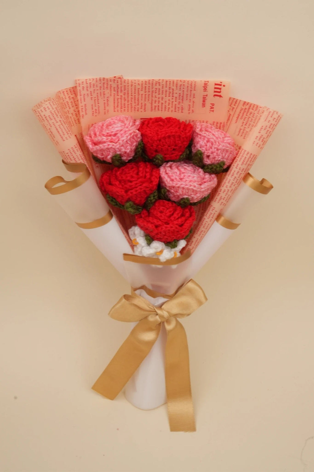 Handmade Pink and Red Roses Bouquet by Fourloom, photo 4