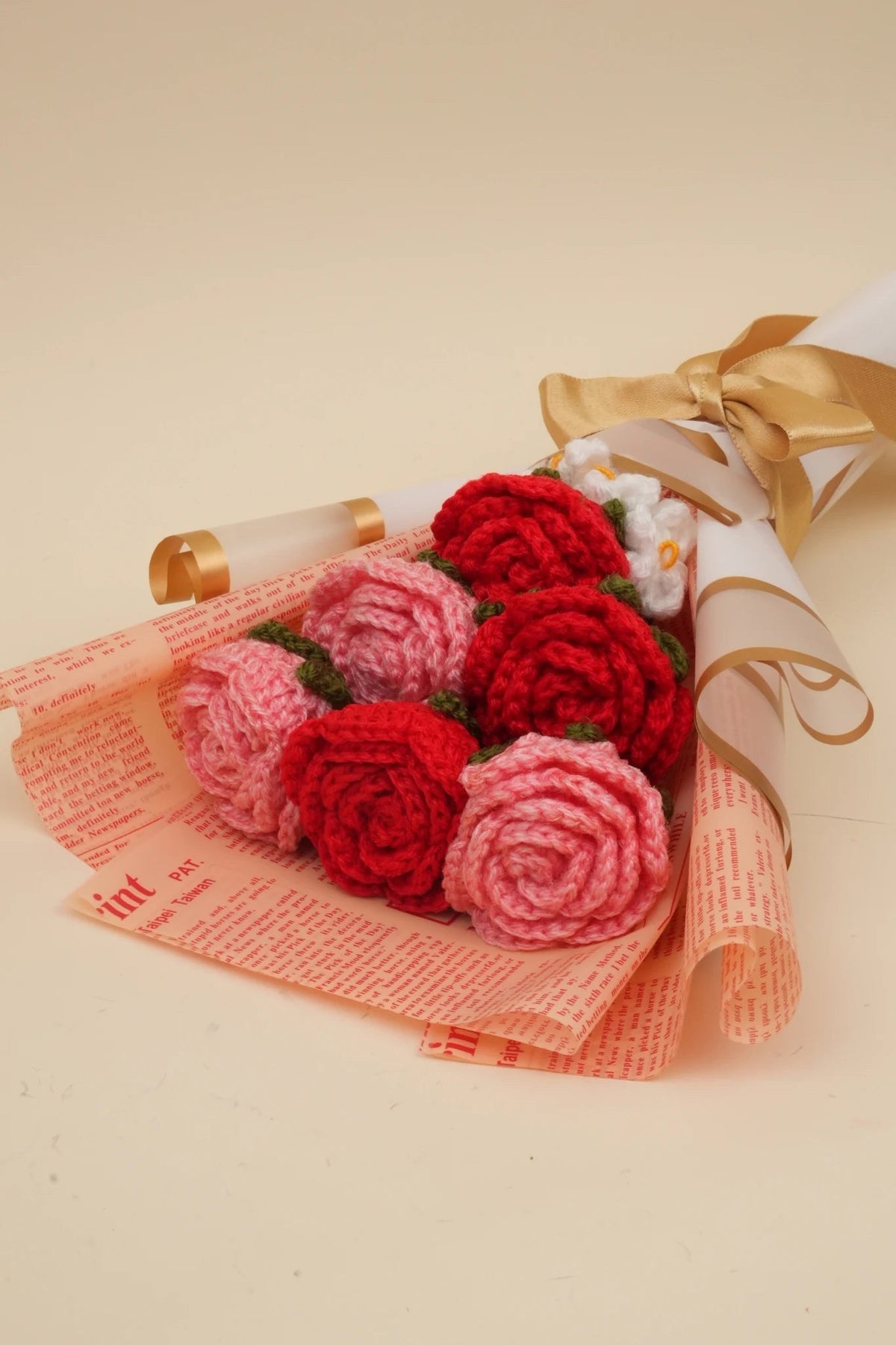 Handmade Pink and Red Roses Bouquet by Fourloom, photo 5