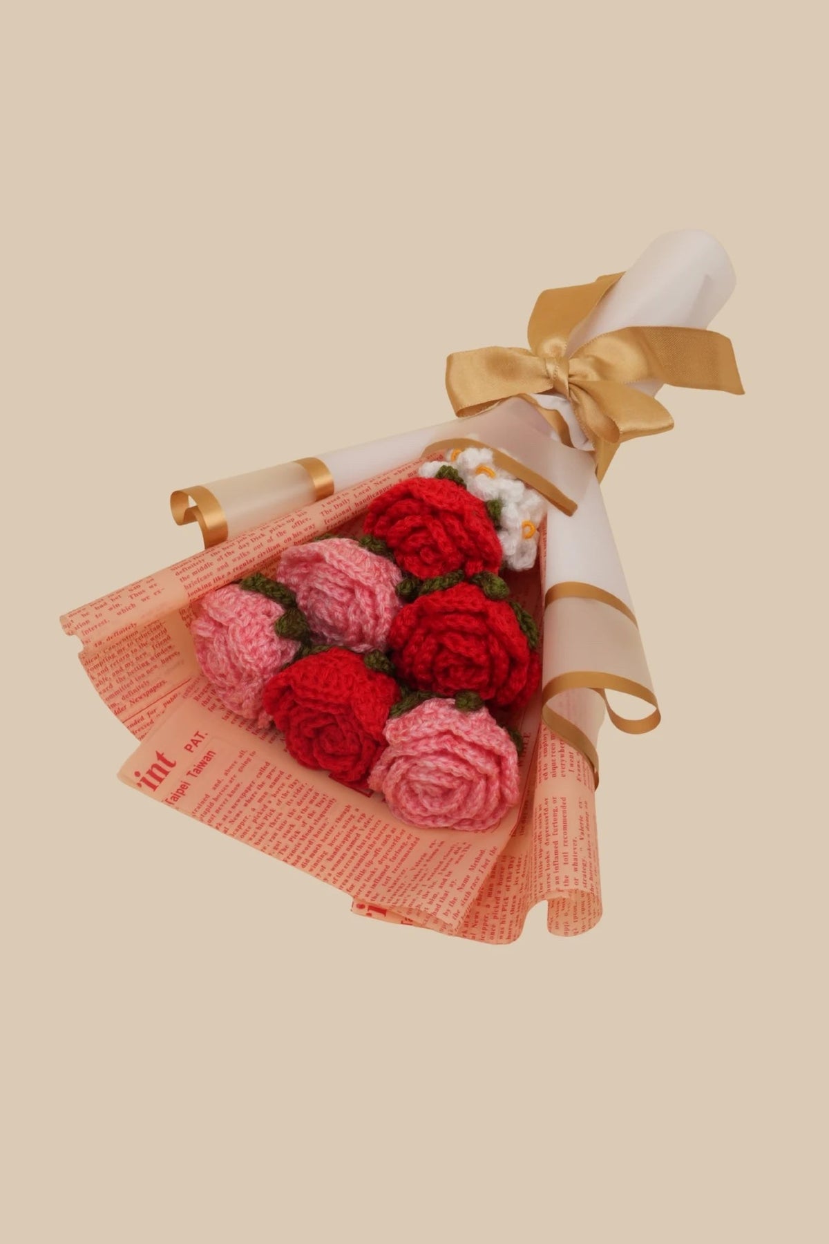 Handmade Pink and Red Roses Bouquet by Fourloom, photo 6