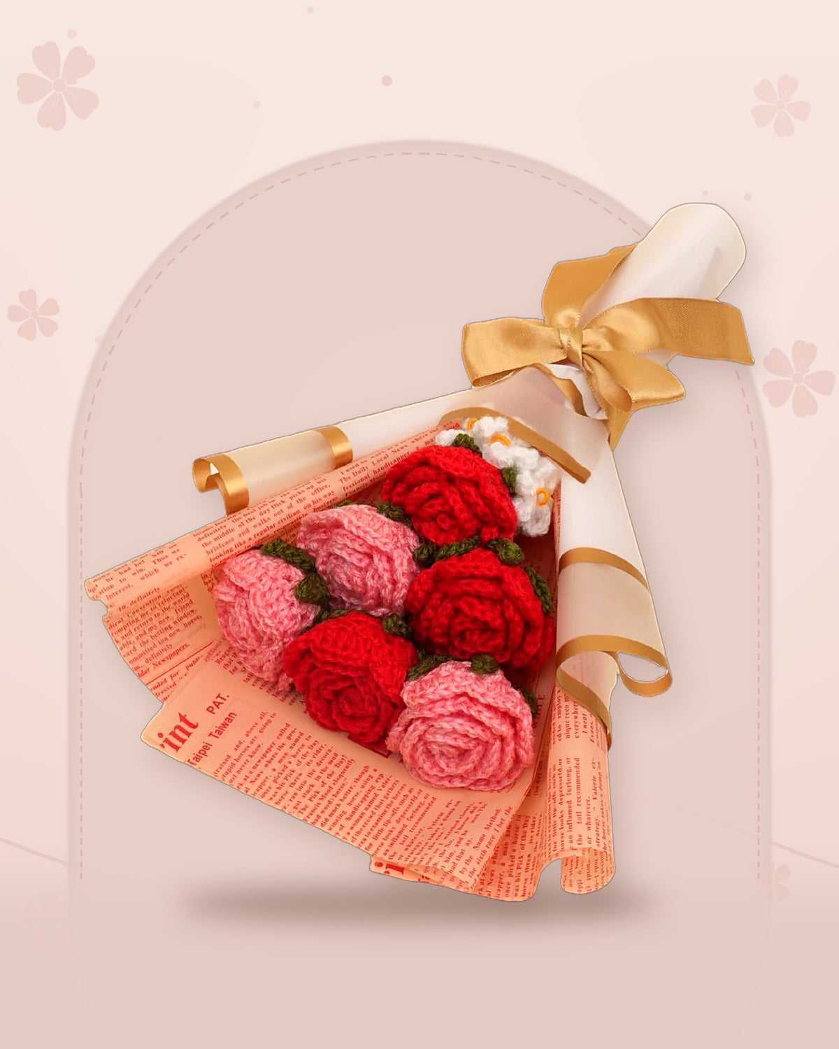 Handmade Pink and Red Roses Bouquet by Fourloom, photo 4