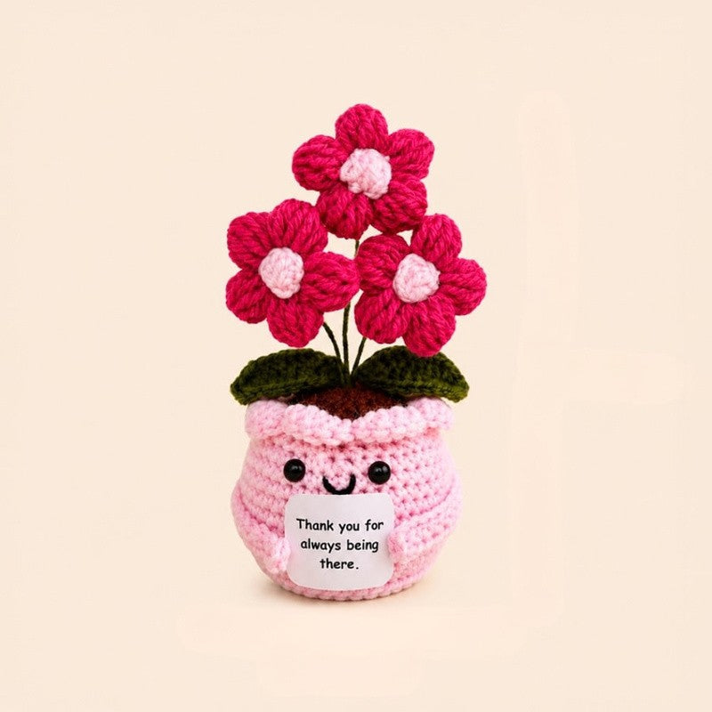 Handmade pink daisy crochet pot by Fourloom
